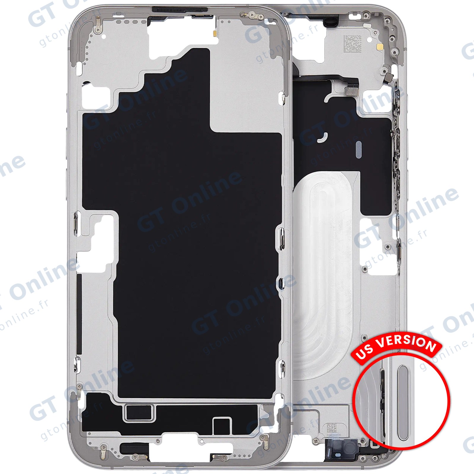 Châssis avec boutons alimentation et volume pour Apple iPhone 16 Plus (version US, compatible, blanc) — vue 1