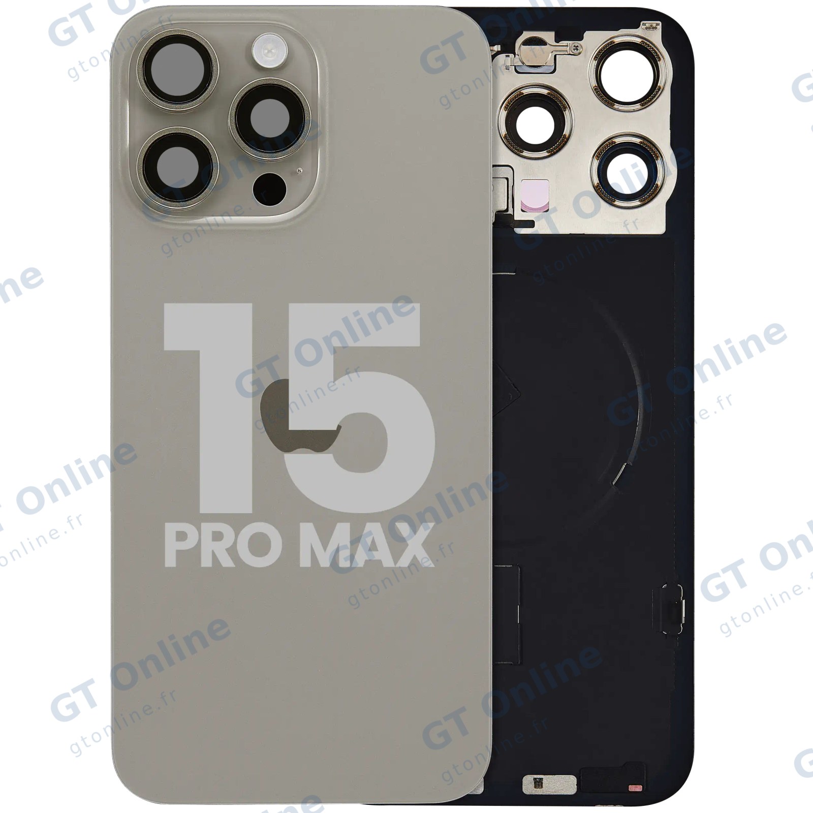Vitre arrière pour Apple iPhone 15 Pro Max (origine d'occasion — grade B, titane naturel)