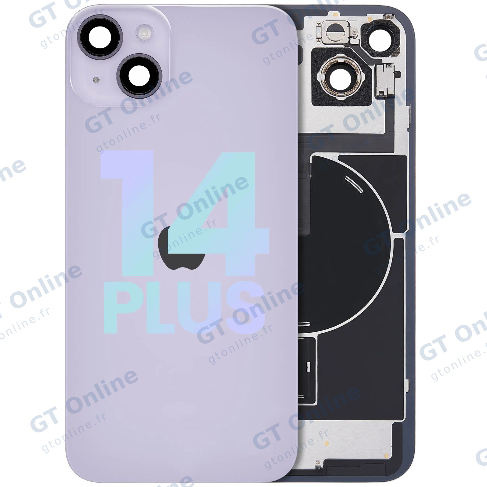 Vitre arrière avec MagSafe, NFC et nappe flash pour Apple iPhone 14 Plus (pack service origine, violet)