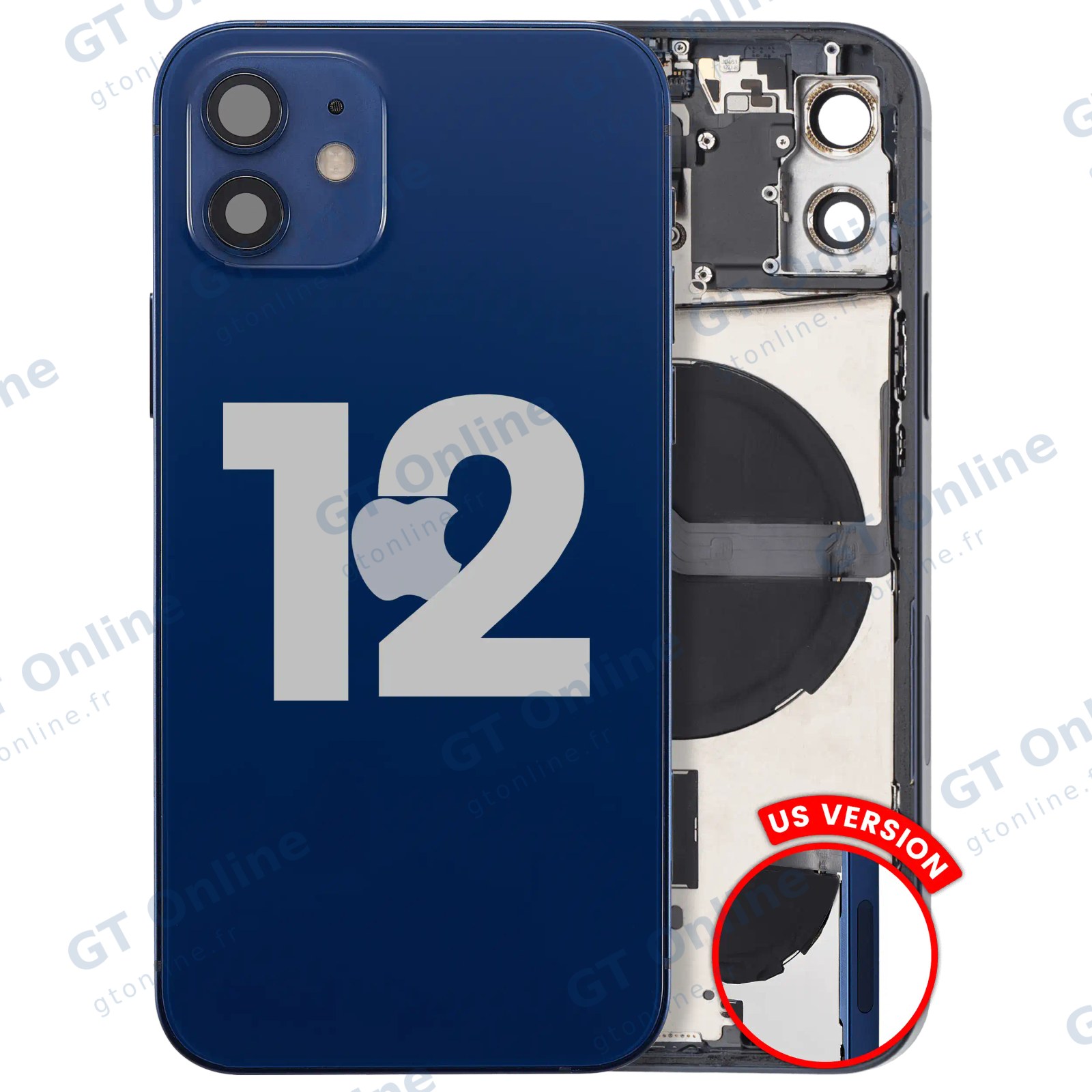 Châssis pour Apple iPhone 12 (version US, origine d'occasion — grade B, bleu)