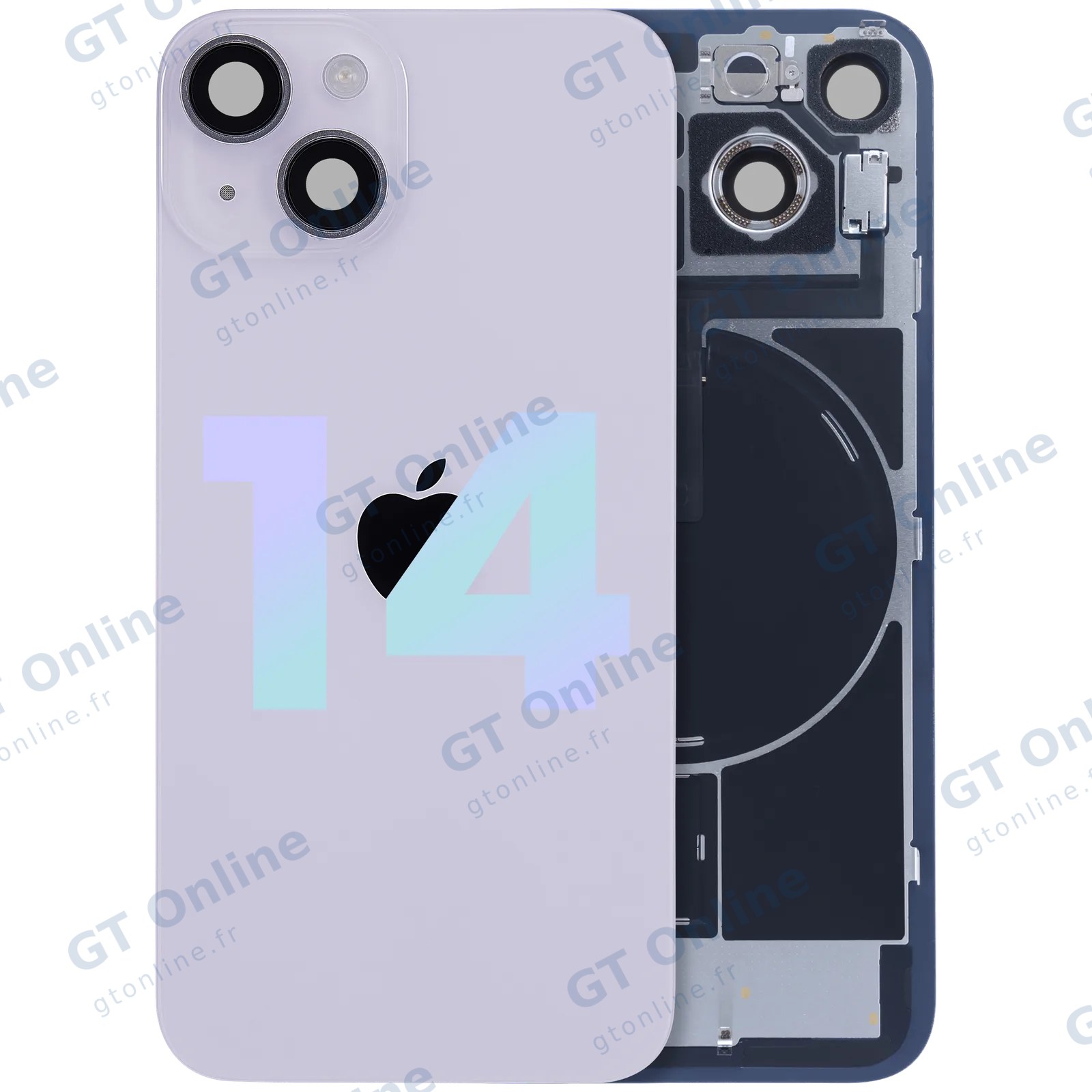 Vitre arrière avec MagSafe, NFC et nappe flash pour Apple iPhone 14 (pack service origine, violet)
