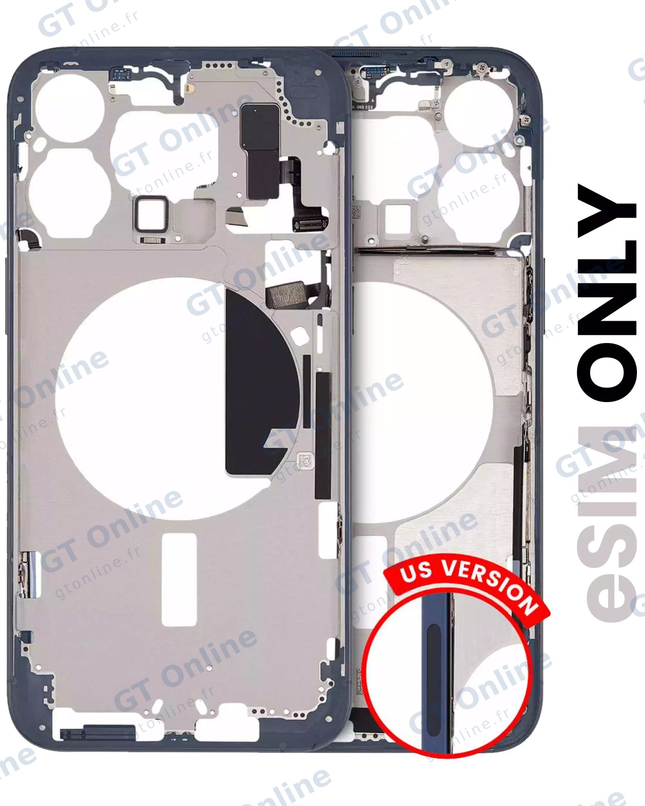 Châssis pour Apple iPhone 15 Pro Max (version US, origine d'occasion — grade B, Blue Titanium)
