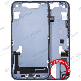 Châssis pour Apple iPhone 14 (version EU, origine d'occasion — grade B, bleu) — Châssis central avec connecteur de charge Flex et petites pièces