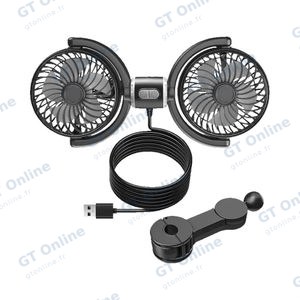 Ventilateur pour Voiture Double avec Fixation pour Sièges Arrière Noir
