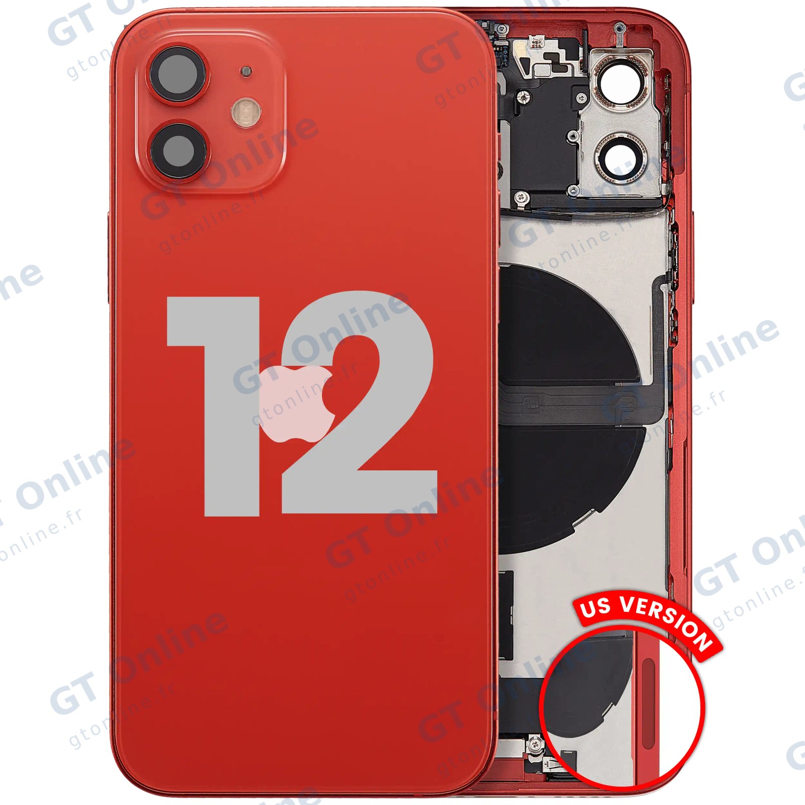 Châssis avec nappe de charge et petits composants pour Apple iPhone 12 (version US, origine d'occasion — grade A, rouge)
