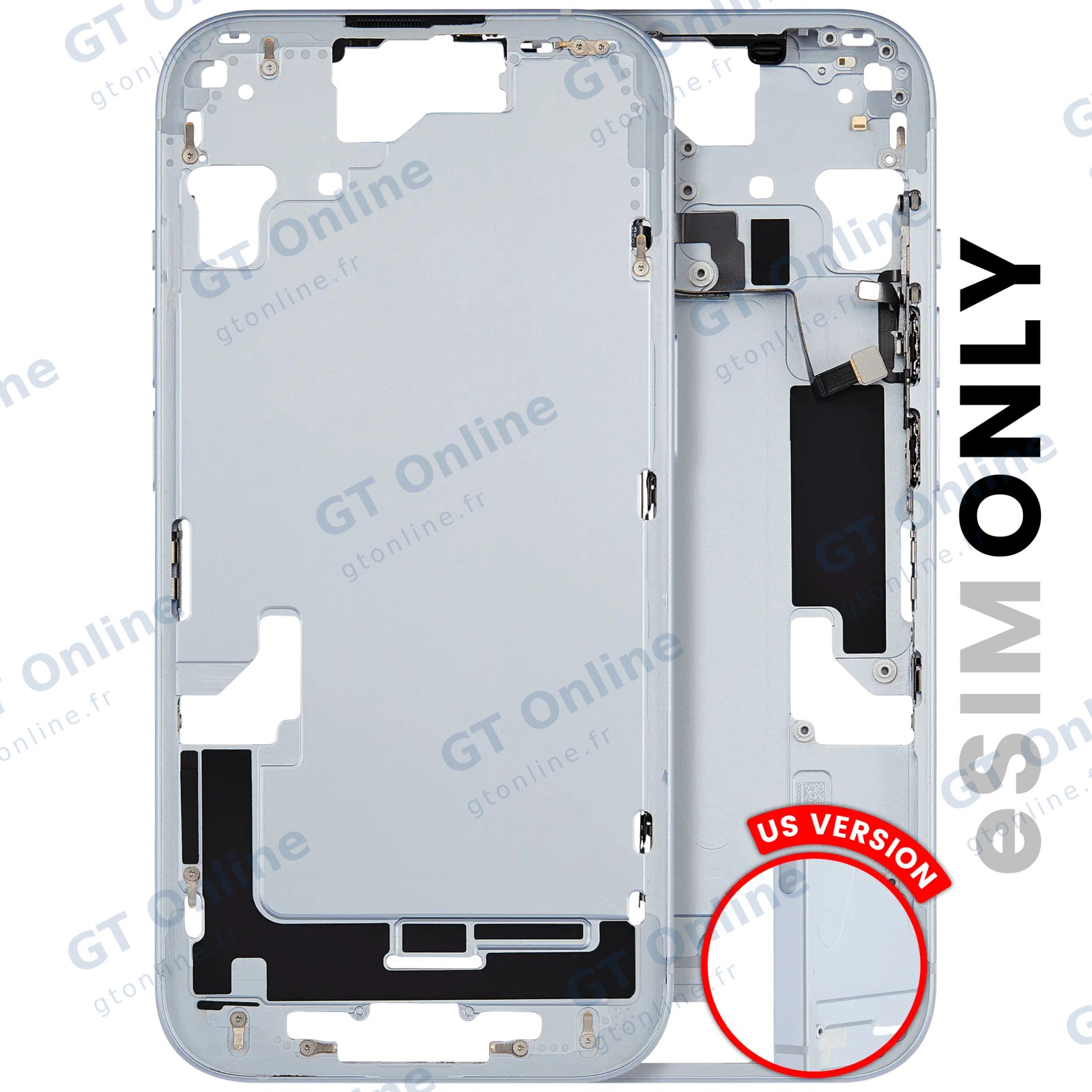Châssis pour Apple iPhone 15 (version US, origine d'occasion — grade A, bleu)