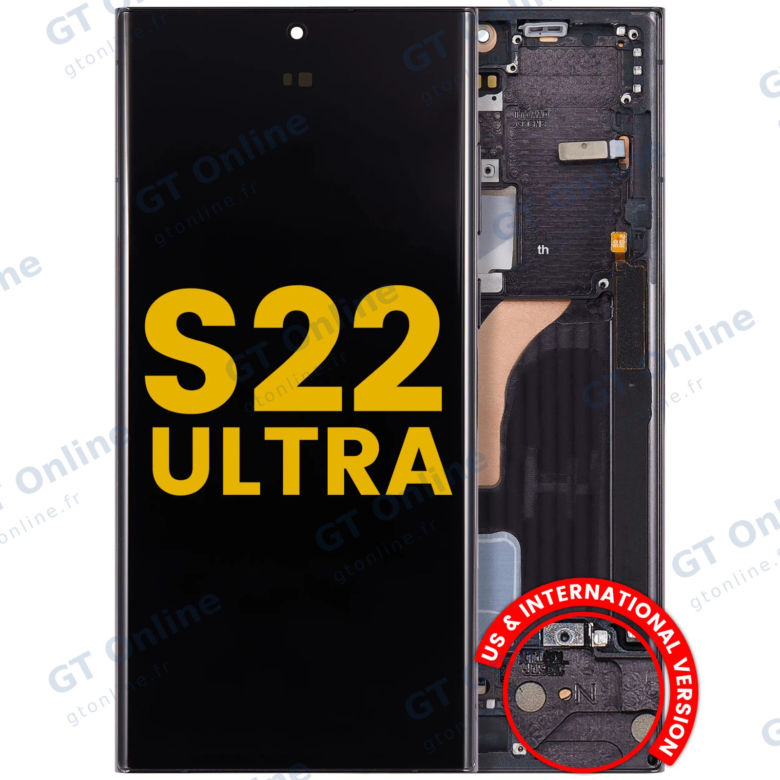 Écran OLED avec châssis pour Samsung Galaxy S22 Ultra 5G (version US & internationale, reconditionné, noir fantôme)