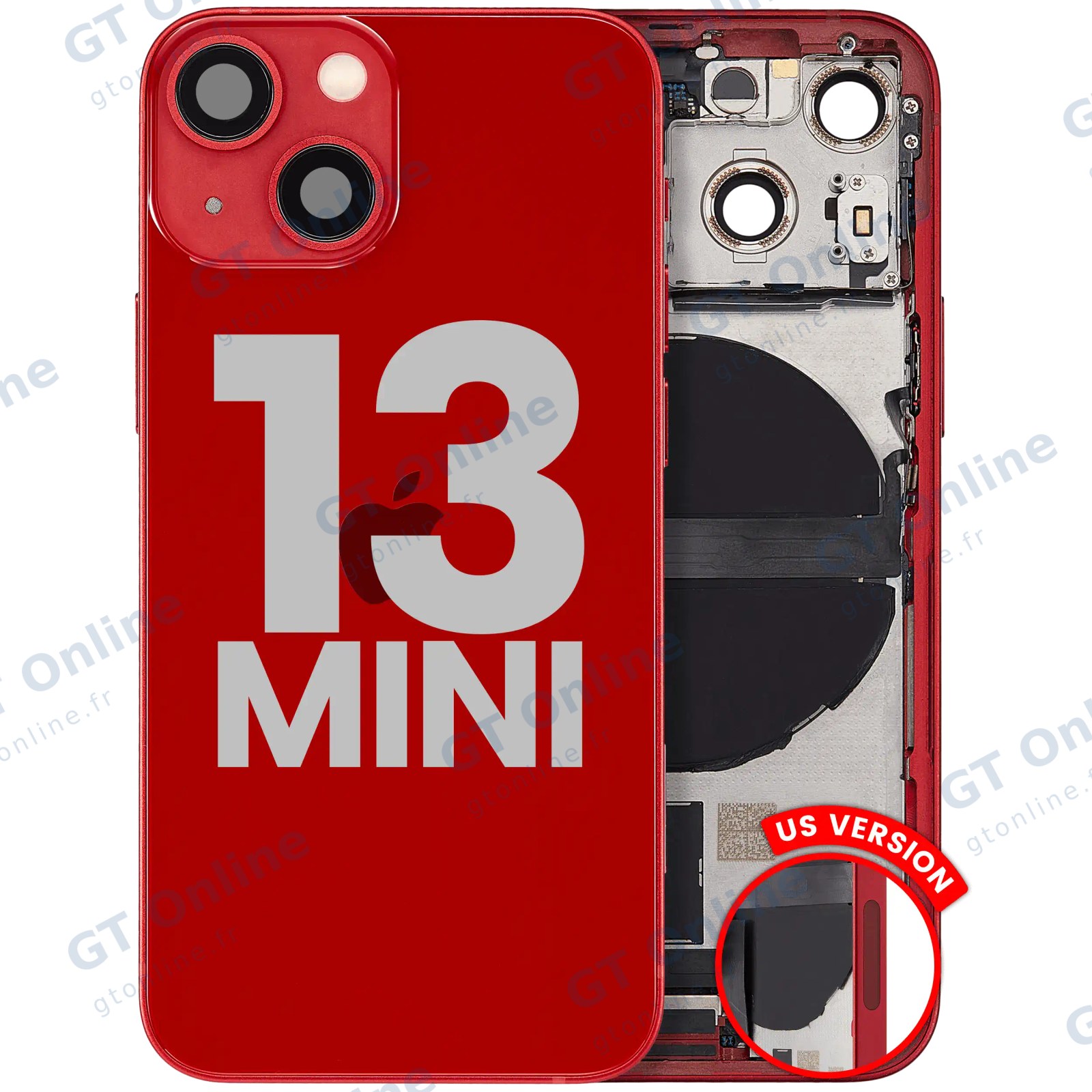Châssis pour Apple iPhone 13 Mini (version US, origine d'occasion — grade B, rouge)
