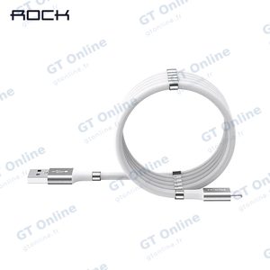 Câble Data USB vers USB-C Rock RCB0798 Enroulable Magnétique 2A (0.90m) Blanc
