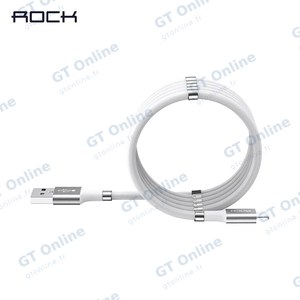 Câble Data USB vers USB-C Rock RCB0798 Enroulable Magnétique 2A (0.90m) Blanc