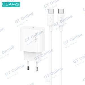 Chargeur Secteur USB-C Usams US-CC226 T65 20W avec Câble Type-C vers Type-C SJ711 (1m) OYXLTZ01 Blanc