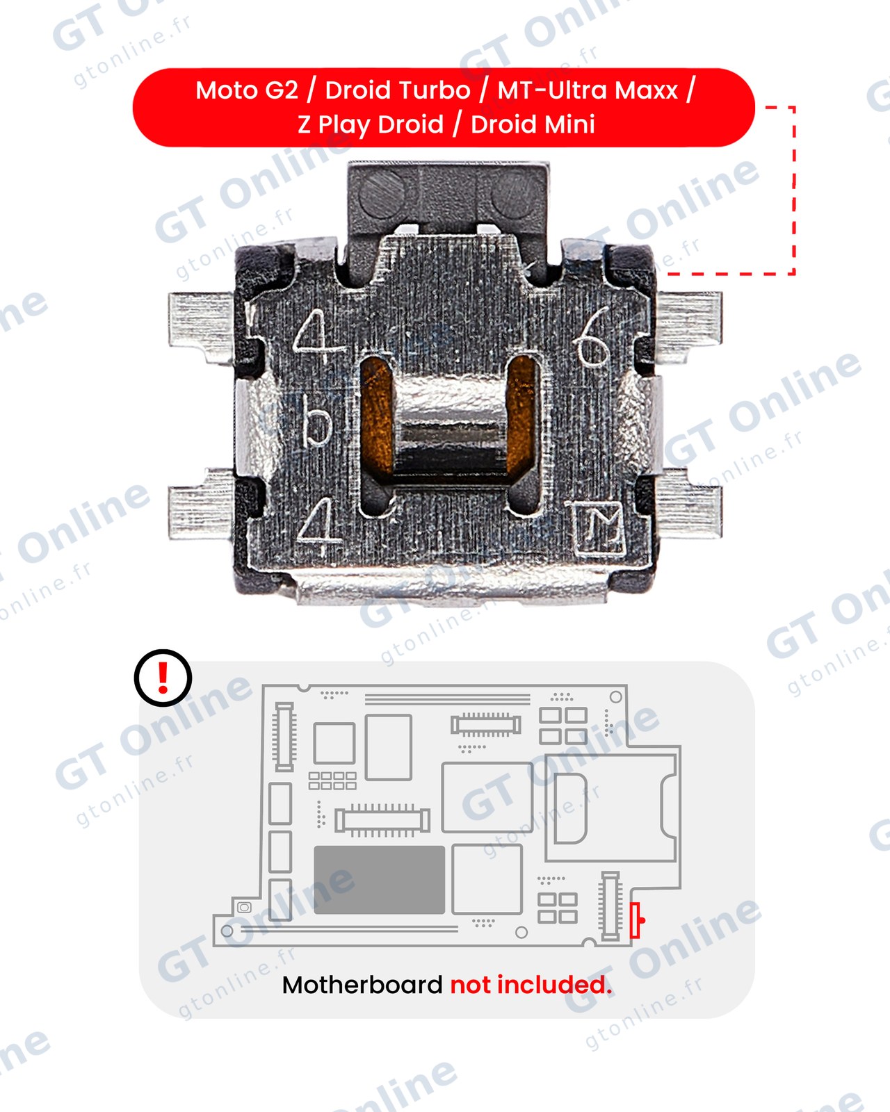 Pièce à microsouder pour Motorola Moto G2 (XT1068) / Droid Turbo (XT1254 / XT1225) MT-Ultra Maxx (XT1080 / 2013) / Z Play Droid (XT1635) / Droid Mini (XT1030 / 2013) (soudure requise)