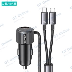 Chargeur Allume-Cigare Usams CC287 66W 2 en 1 Noir