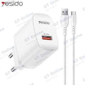 Chargeur Secteur USB Yesido YC111 USB 18W avec Câble USB vers USB-C Blanc