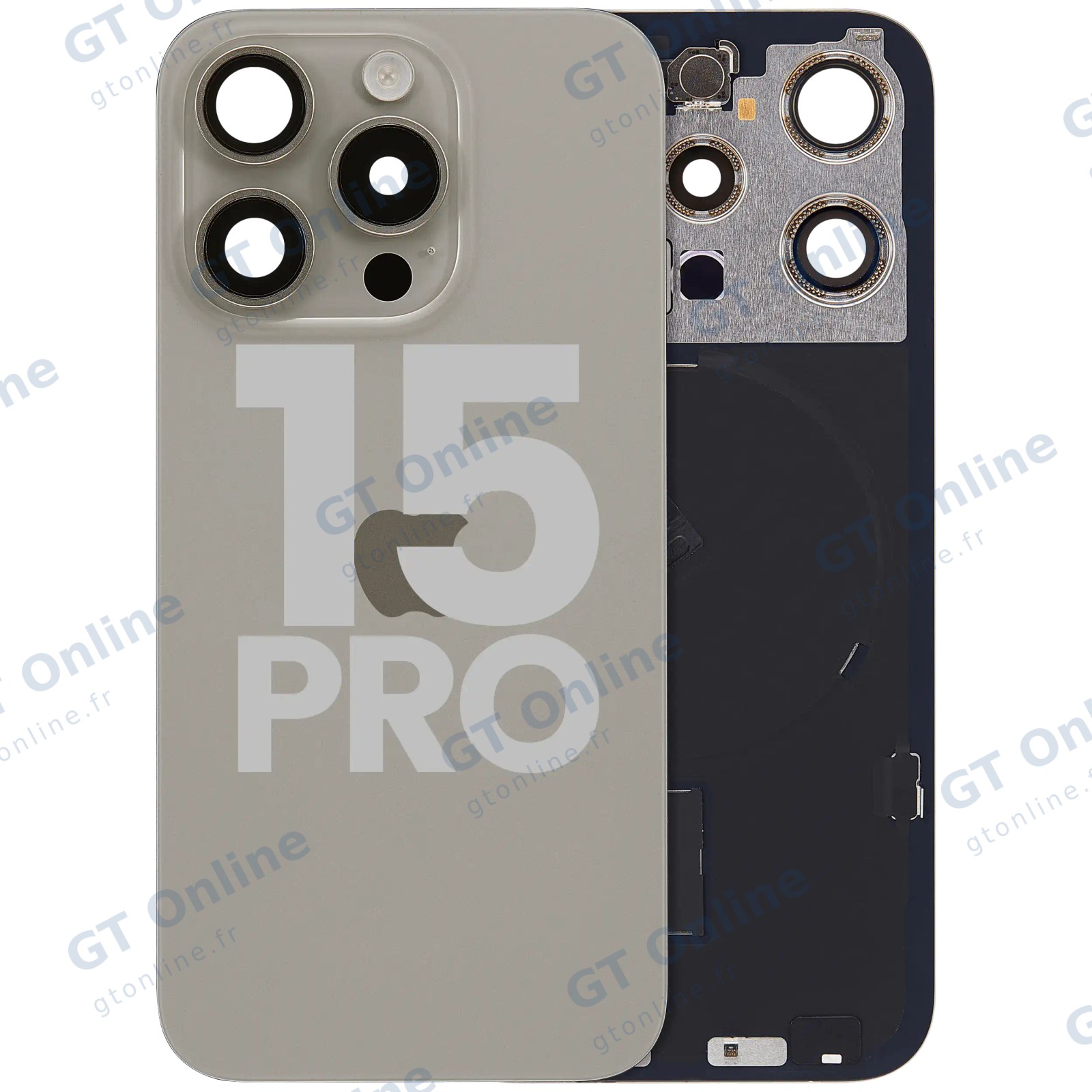 Vitre arrière pour Apple iPhone 15 Pro (origine d'occasion — grade B, titane naturel)
