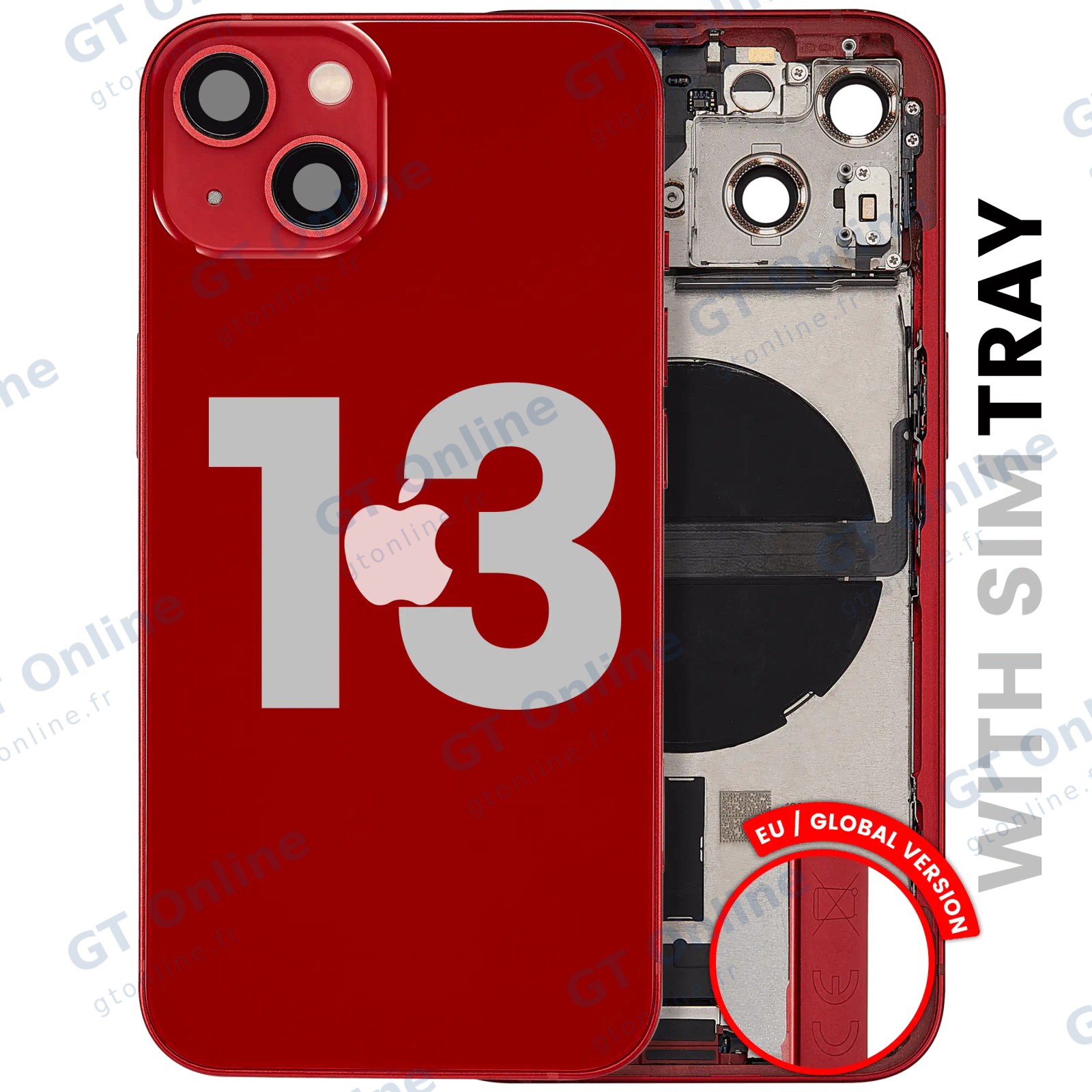 Châssis avec nappe de charge et petits composants pour Apple iPhone 13 (version EU, origine d'occasion — grade B, rouge)