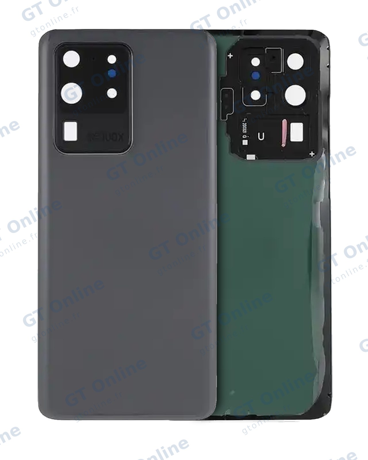 Vitre arrière avec lentilles de caméra pour Samsung Galaxy S20 Ultra (pack service origine, gris Cosmic) — vue 1