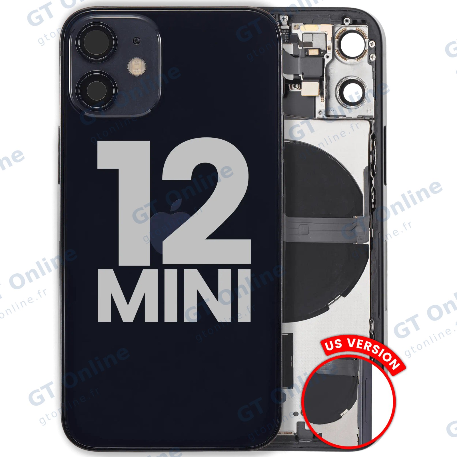 Châssis pour Apple iPhone 12 Mini (version US, origine d'occasion — grade B, noir)