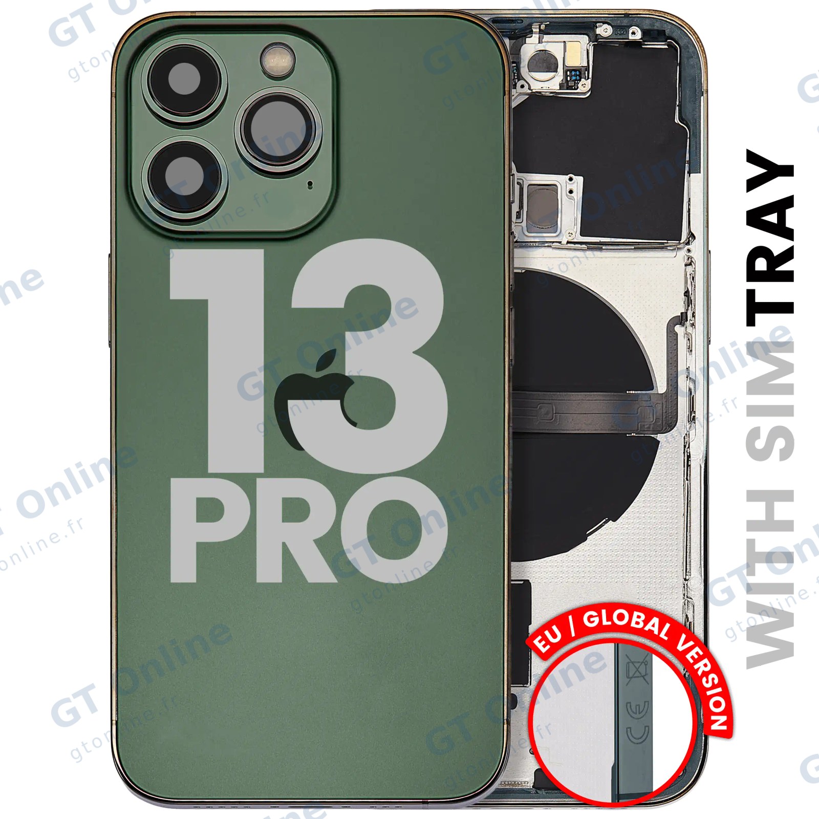 Châssis pour Apple iPhone 13 Pro (version EU, origine d'occasion — grade B, Alpine Green) — Coque arrière avec petites pièces