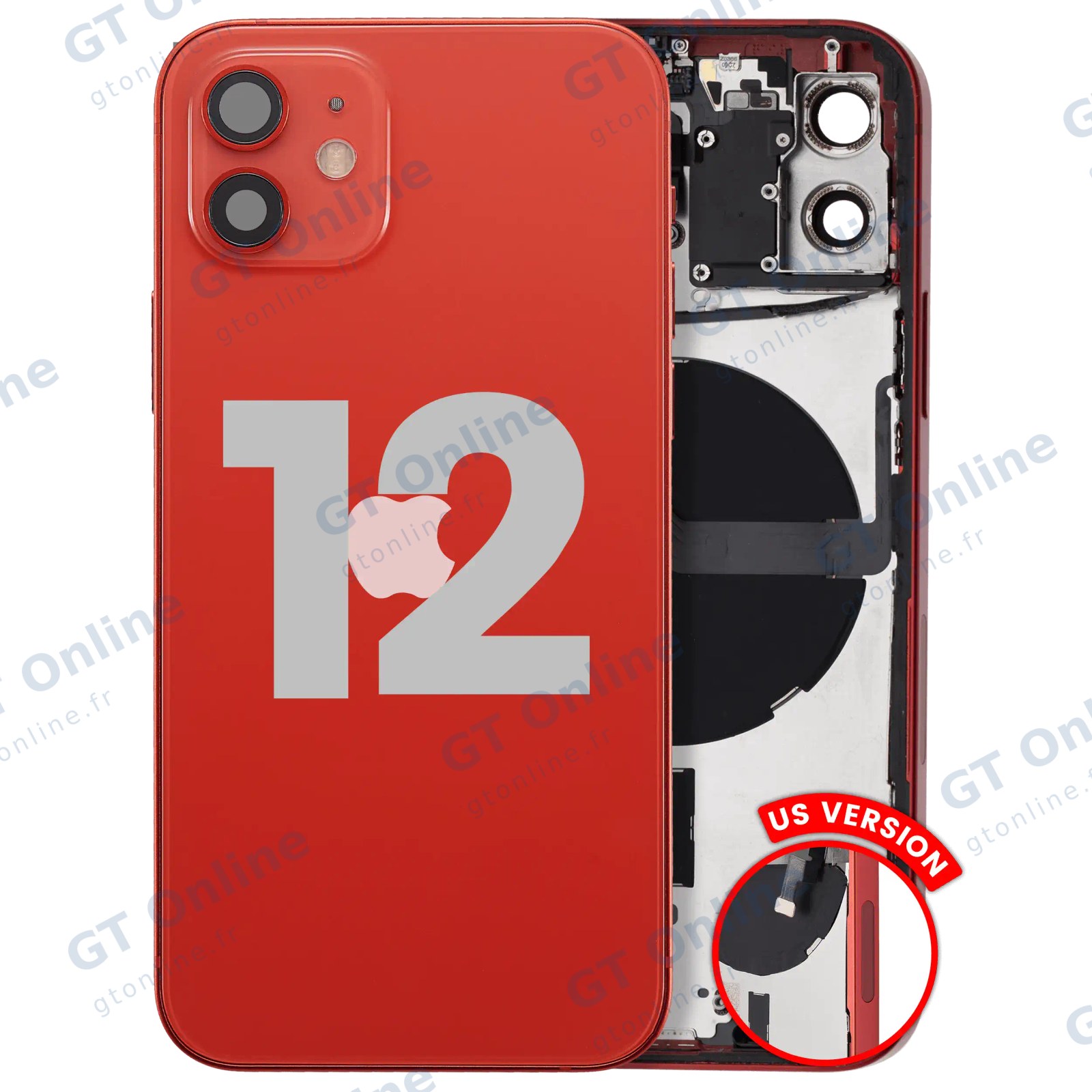 Châssis pour Apple iPhone 12 (version US, origine d'occasion — grade A, rouge)