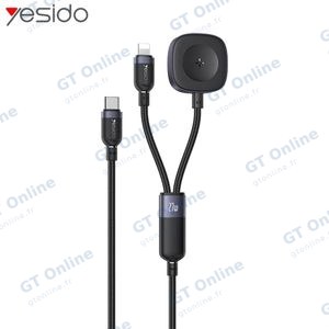 Câble de Charge Yesido CA136L Type-C vers Lightning + Pad de Charge pour Montre Connectée Noir