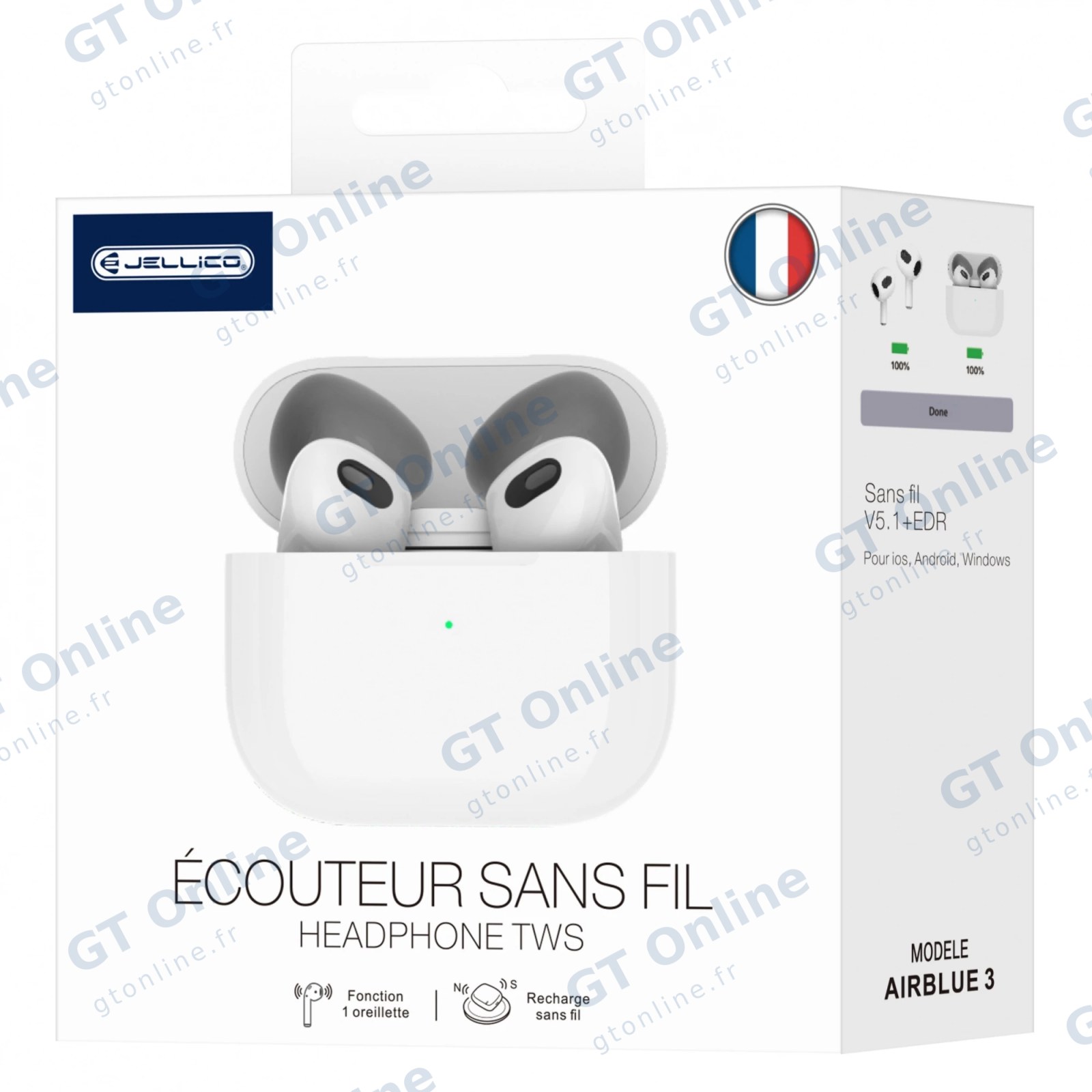 Écouteurs sans fil Bluetooth intra-auriculaires JELLICO AirBlue 3 — blanc