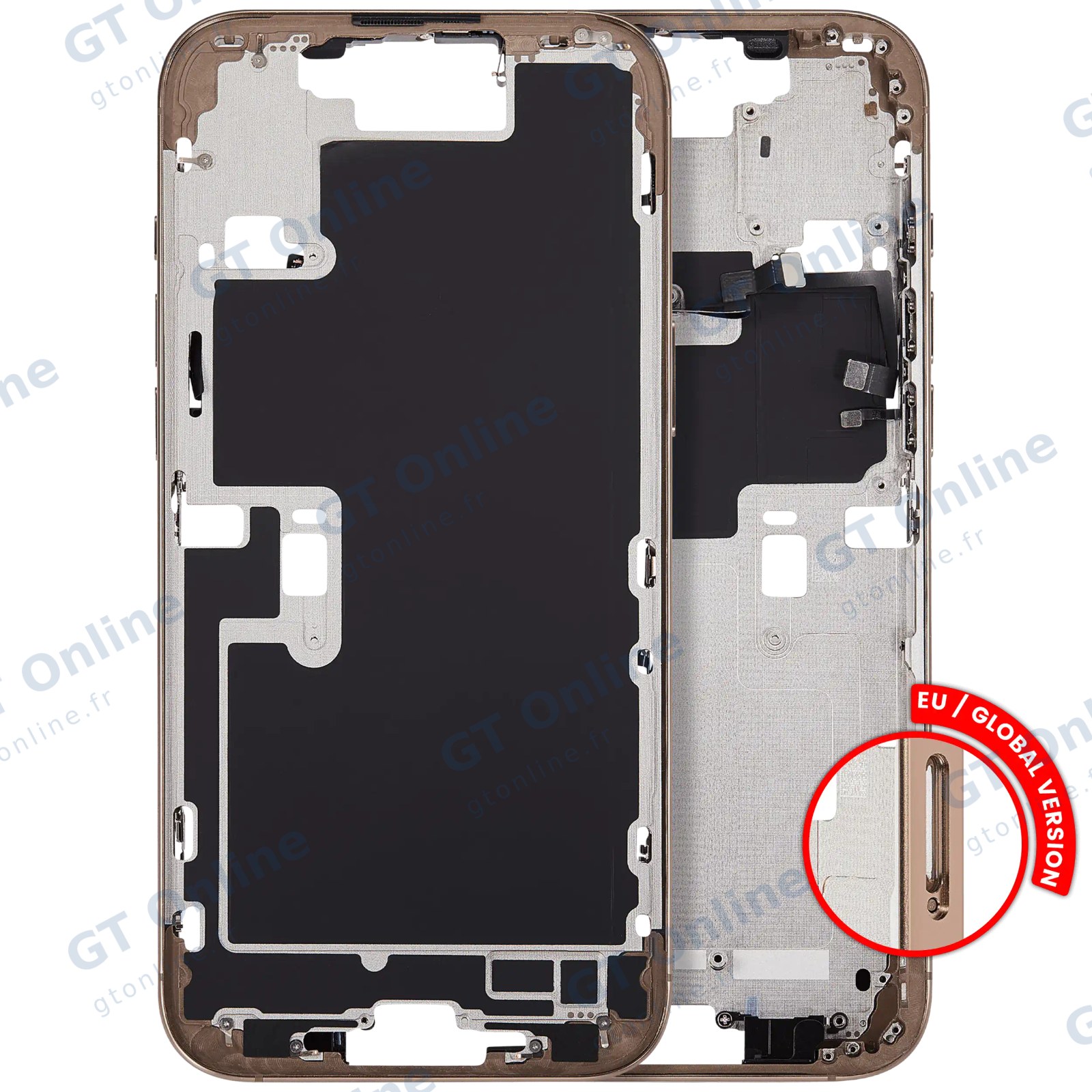 Châssis pour Apple iPhone 16 Pro Max (version EU, compatible premium, Desert Titanium)