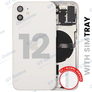 Châssis pour Apple iPhone 12 (version EU, origine d'occasion — grade A, blanc) — Coque arrière avec petites pièces