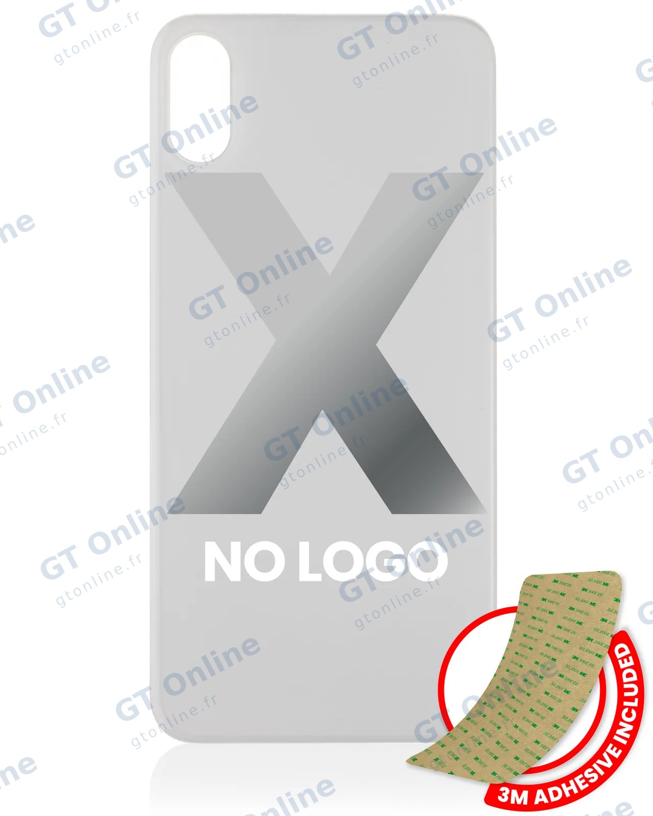 Vitre arrière pour Apple iPhone X (No Logo / Large Camera Hole, argent)