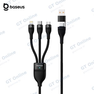 Câble Data Multi Baseus Flash Series II USB + Type-C vers Type-C + MicroUSB + Lightning 100W (1.2m) CASS030101