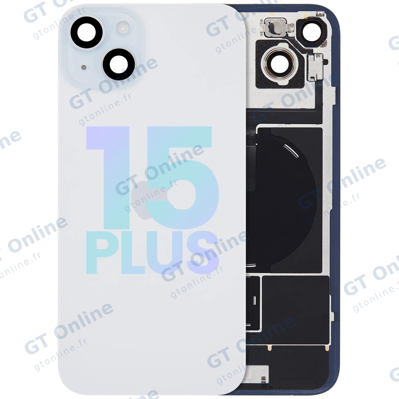 Vitre arrière avec MagSafe, NFC et nappe flash pour Apple IPhone 15 Plus (pack service origine, bleu)