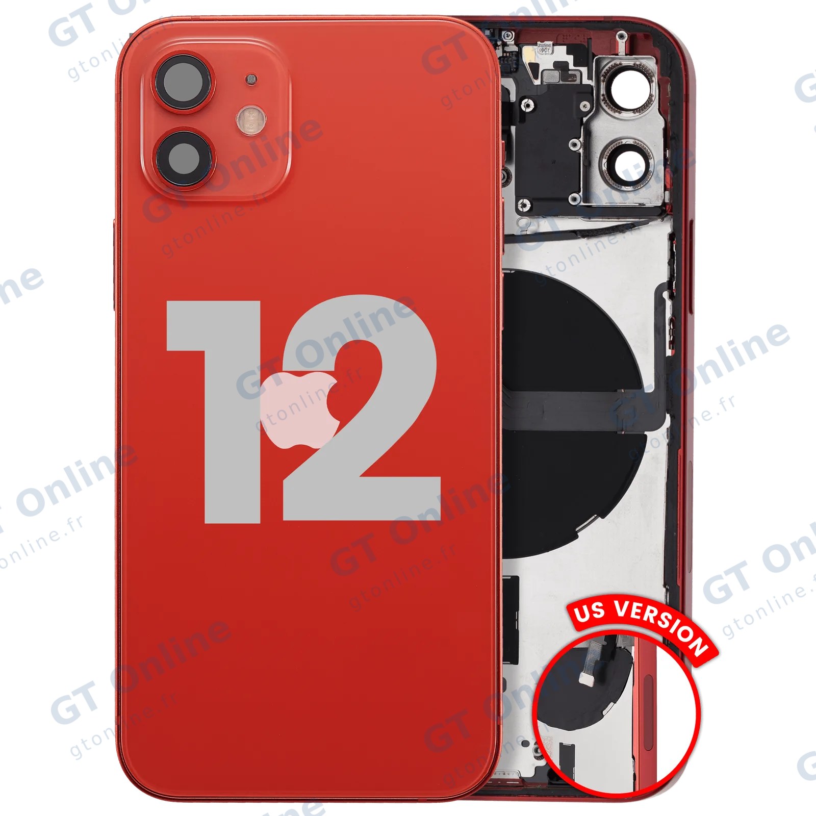 Châssis pour Apple iPhone 12 (version US, origine d'occasion — grade B, rouge)