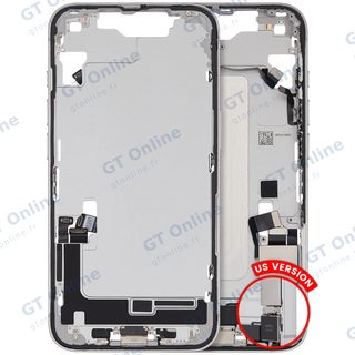 Châssis pour Apple iPhone 16e / 17e (version US, origine d'occasion — grade A, blanc) — Châssis central avec connecteur de charge Flex et petites pièces
