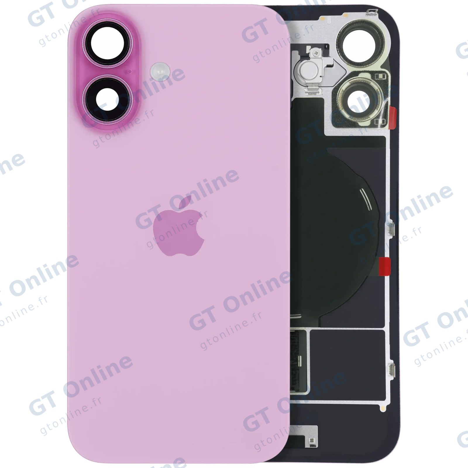 Vitre arrière avec MagSafe, NFC et nappe flash pour Apple iPhone 16 (pack service origine, rose)