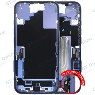 Châssis pour Apple iPhone 16 (version EU, origine d'occasion — grade A, bleu outremer) — Châssis central avec connecteur de charge Flex et petites pièces