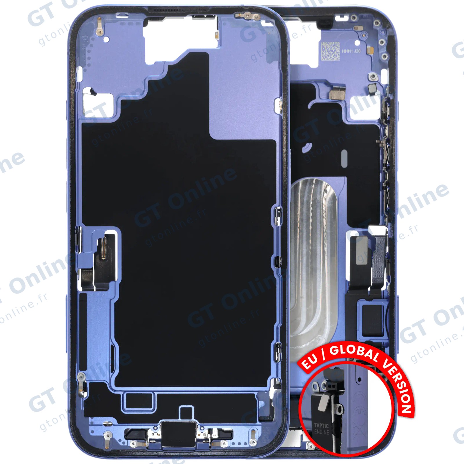 Châssis pour Apple iPhone 16 (version EU, origine d'occasion — grade A, bleu outremer) — Châssis central avec connecteur de charge Flex et petites pièces