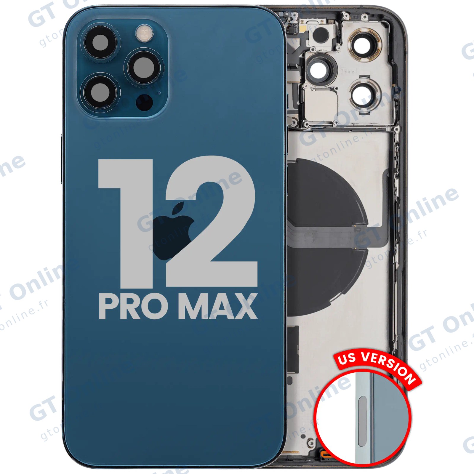 Châssis arrière pour iPhone 12 Pro Max (US, occasion d’origine, grade A, bleu Pacifique)