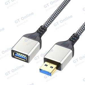 Rallonge Câble USB 3.0 Mâle vers Femelle Nylon Tressé 1m - Noir