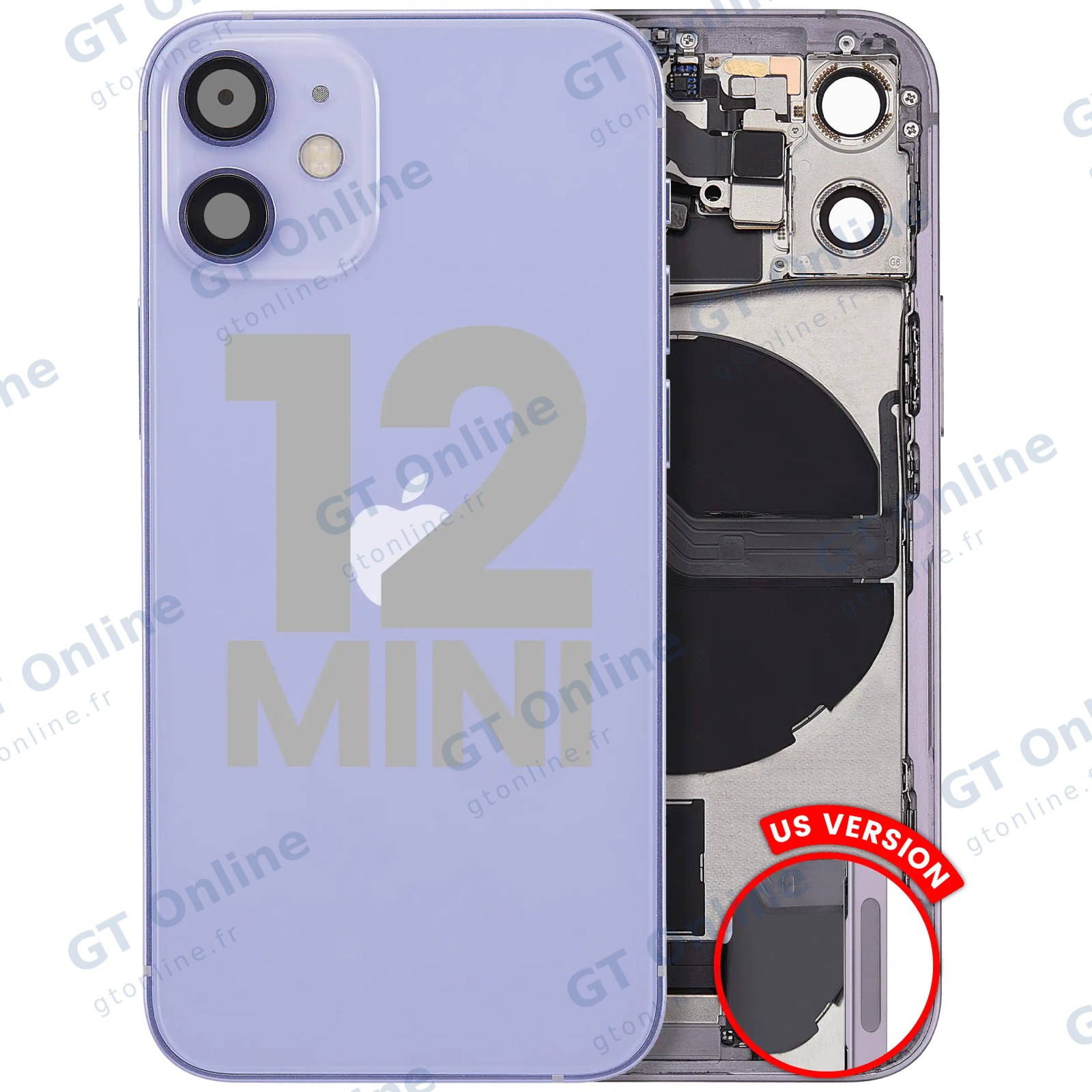 Châssis pour Apple iPhone 12 Mini (version US, origine d'occasion — grade A, violet)