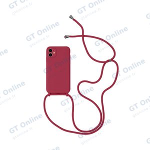 Coque Silicone avec Cordon Apple iPhone 12 (13) Rouge Pourpre
