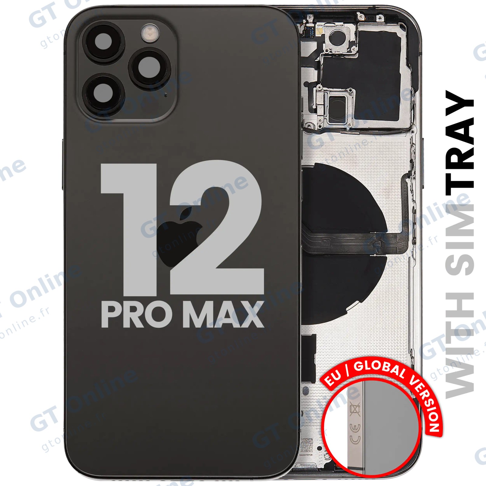 Châssis pour Apple iPhone 12 Pro Max (version EU, origine d'occasion — grade B, graphite) — Coque arrière avec petites pièces