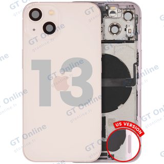 Châssis pour Apple iPhone 13 (version US, origine d'occasion — grade A, rose) — Coque arrière avec connecteur de charge Flex et petites pièces
