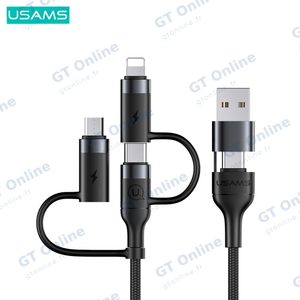 Câble Data Multi Usams US-SJ547 U62 USB + Type-C vers Lightning + Type-C + MicroUSB 60W (1.2m) Noir