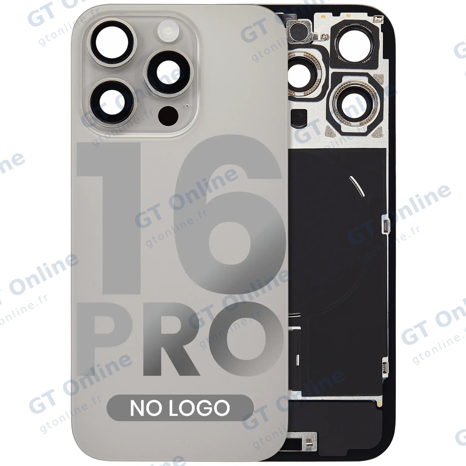 Vitre arrière pour Apple iPhone 16 Pro (sans logo, compatible, titane naturel) — réf. 107082113898