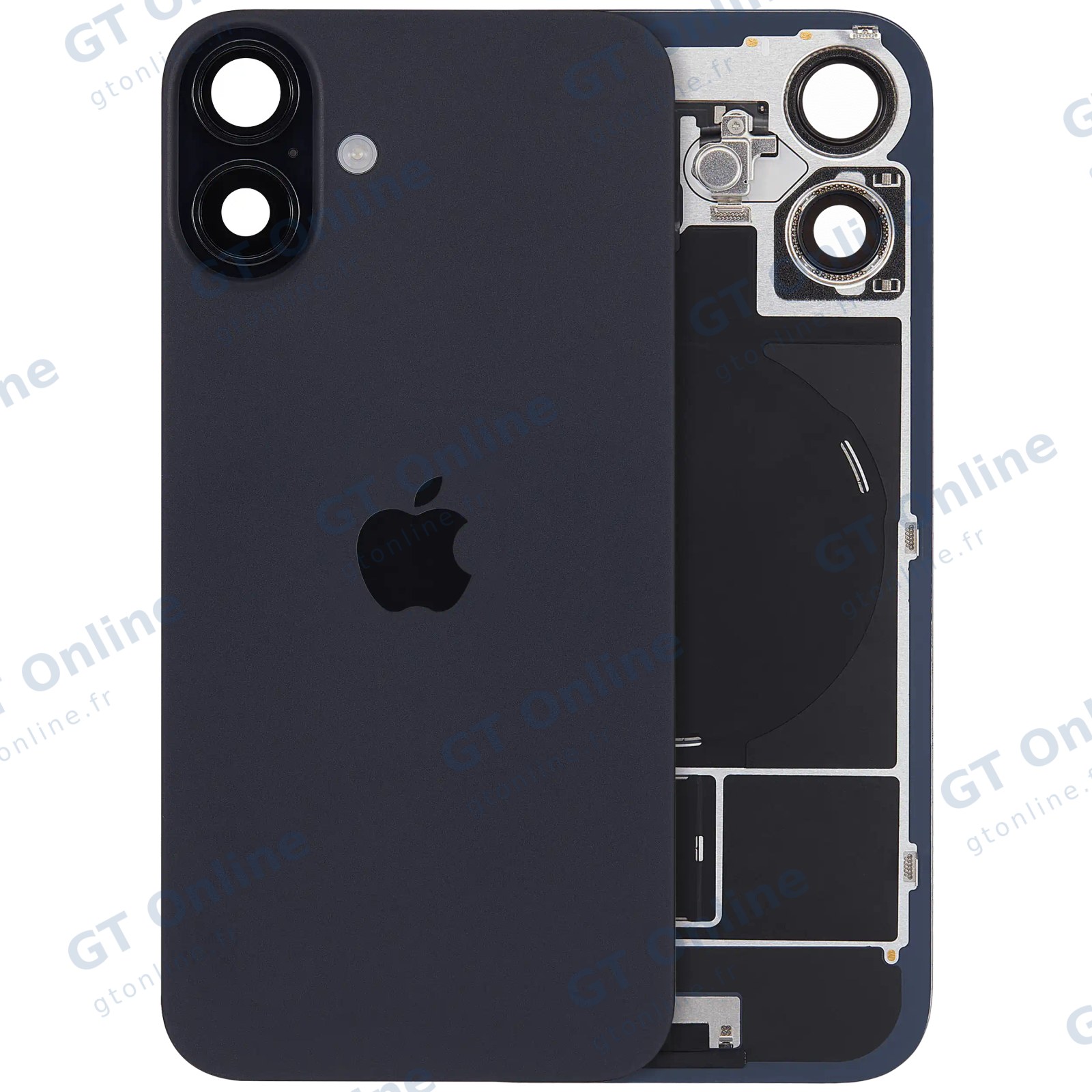 Vitre arrière avec MagSafe, NFC et nappe flash pour Apple iPhone 16 plus (UK / EU Version, origine, noir)
