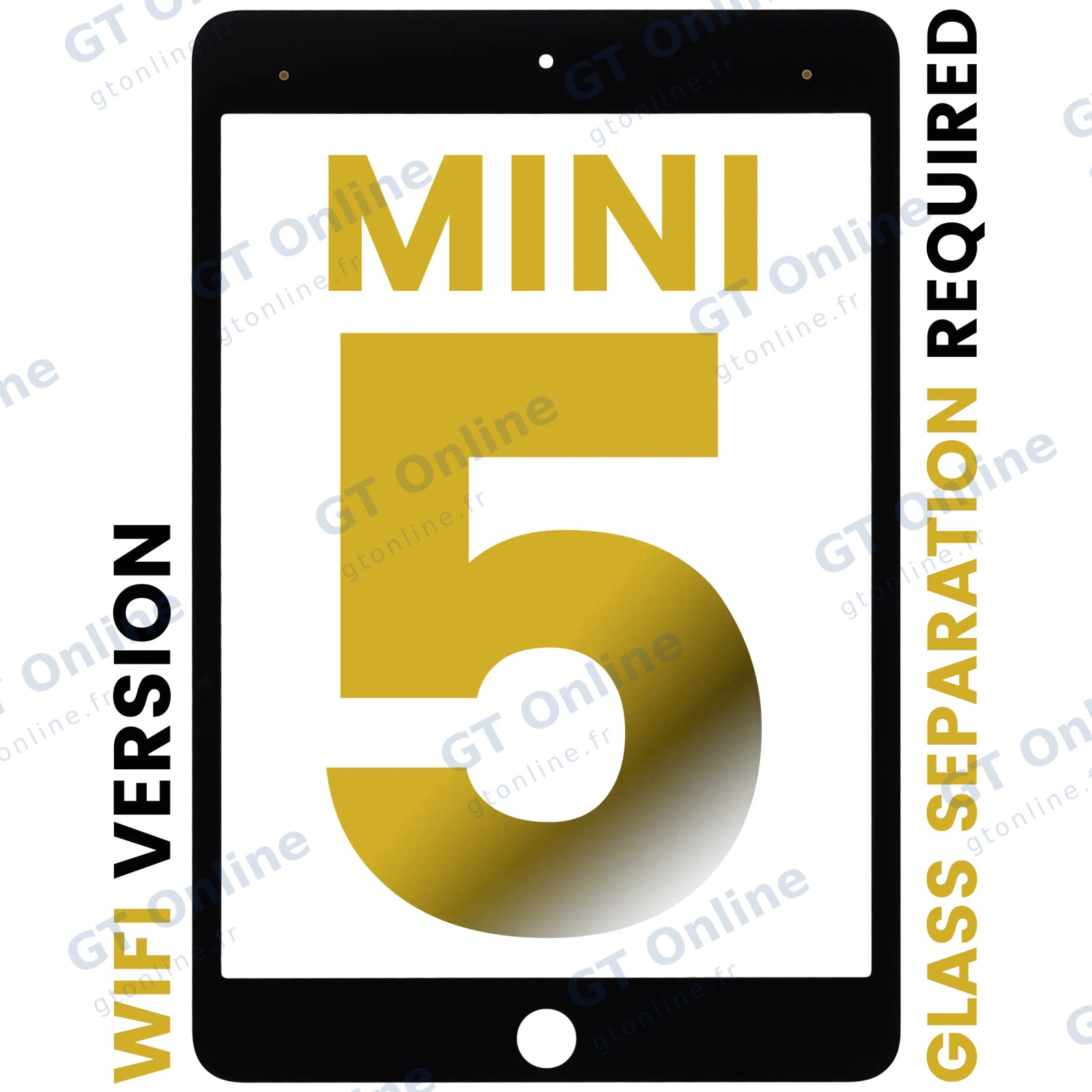Vitre d’écran pour Apple iPad Mini 5 (séparation de la vitre requise, WiFi uniquement, noir)