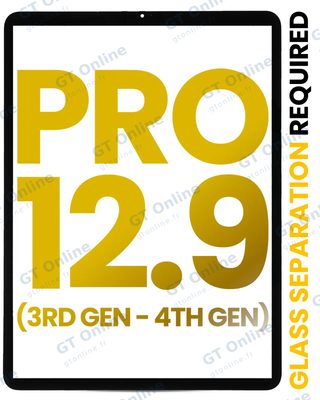 Vitre tactile pour Apple iPad Pro 12.9" 3rd Gen (2018) / 12.9" 4th Gen (2020) (toutes couleurs, OCA préinstallé, séparation de la vitre requise, premium)