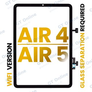 Vitre tactile pour Apple iPad Air 4 / Air 5 (OCA préinstallé, séparation de la vitre requise, premium, toutes couleurs, WiFi uniquement)