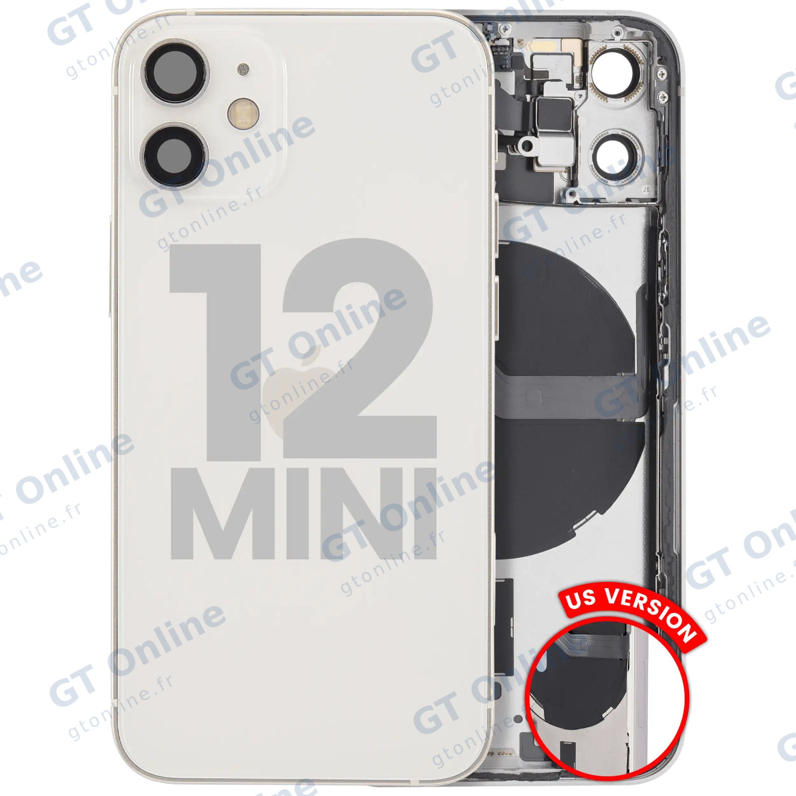 Châssis pour Apple iPhone 12 Mini (version US, origine d'occasion — grade A, blanc)