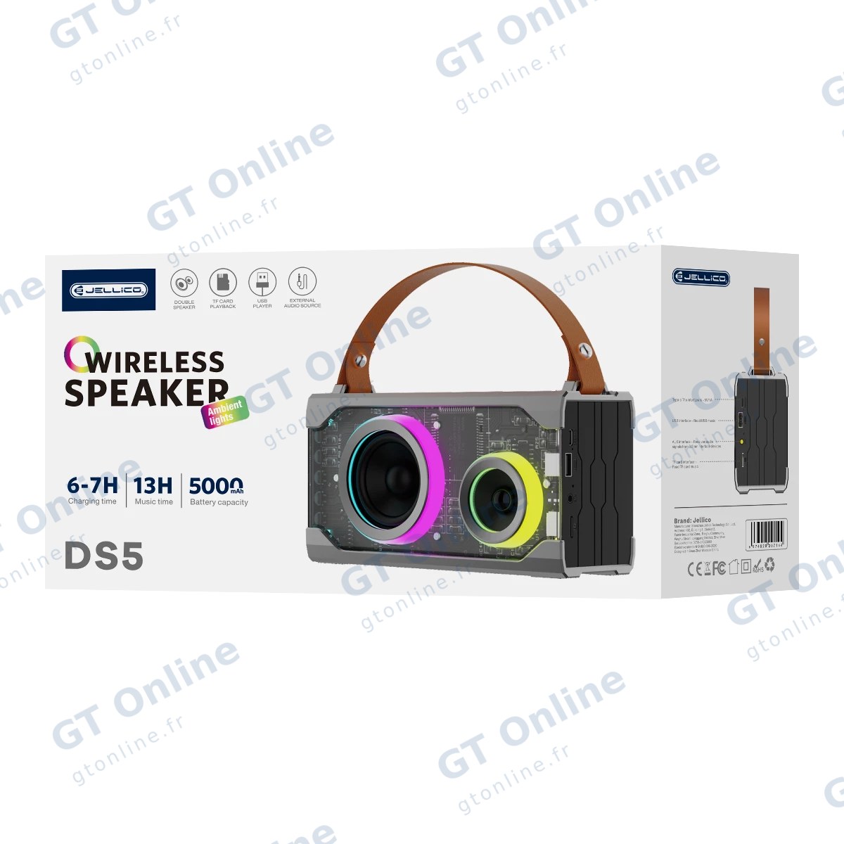 Enceinte sans fil Bluetooth JELLICO DS5 double haut-parleur avec effets lumineux — noir